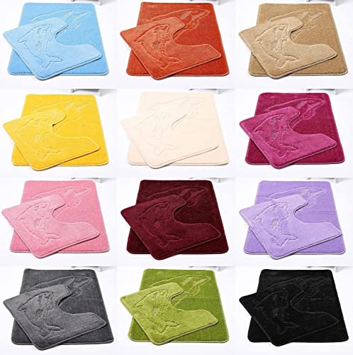 Axcent Comfort Luxury 2 Piece Dolphin Bath Mat Set & Pedestal Set, Non Slip Latex Back Bathroom Mat Soft Toilet Rug Extra Absorbent (Terracotta)