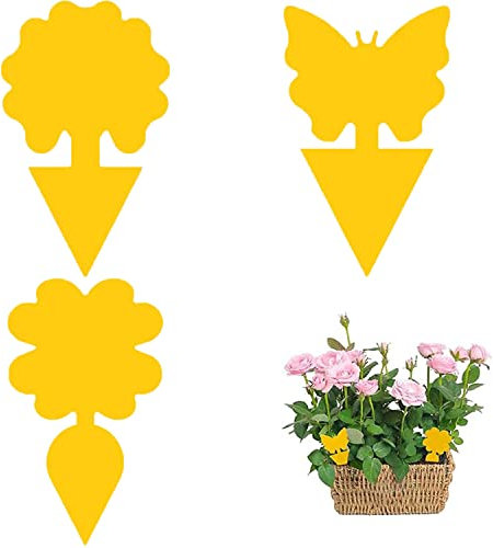 45 Stück Fruchtfliegenfalle,Sticker Fliegenfänger,Steckbare Fliegenfalle Gelbtafeln,Gelbsticker Fliegenfänger,für Pflanzen Auf dem Balkon oder Im Garten Gegen Trauermücken,Blattläuse,Minierfliegen