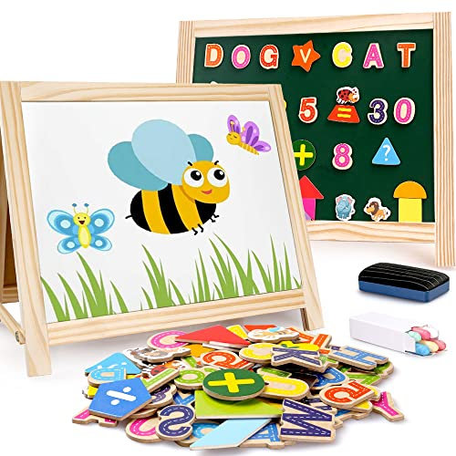 Kinder Holz Kunst Staffelei Magnetisches Whiteboard und Tafel Tabletop Zeichenbrett mit magnetischen Buchstaben Zahlen Geschenke für Kleinkinder Jungen Mädchen 3 4 5 6 7 8 9 10 Jahre alt