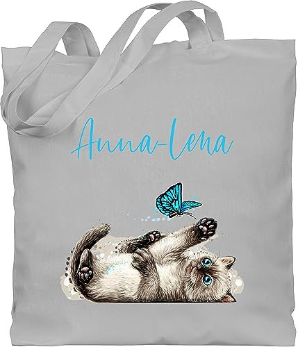 Baumwolltasche - Katzen - Süße verspielte Katze Cat - Unisize - Hellgrau - katzenmama tasche katzenliebhaber katzenmotiv kätzchen einkaufstasche frauen cats name shopper katzenmotiven taschen