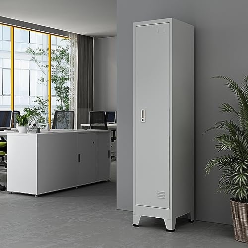 [en.casa] Metallschrank Joroinen Mehrzweckschrank mit 1 Tür Allzweckschrank 180 x 38 x 45 cm Spind Schrank abschließbar Stahlschrank Aufbewahrungsschrank Schließfachschrank Grau