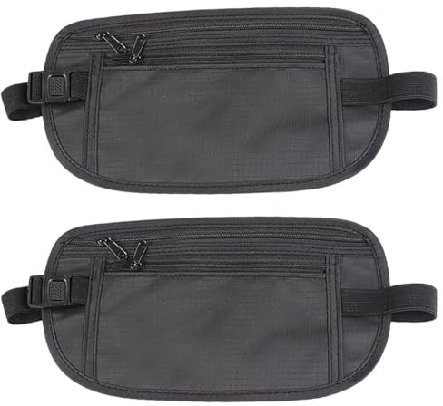 EODKSE Cintura Portasoldi Nascosta - Set da 2: Marsupio Antifurto da Viaggio Regolabile, Impermeabile per Cellulare, Passaporto e Contanti, Borsa Sportiva in Nero,