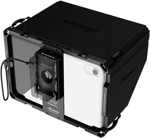 Accsoon iPad PowerCage mini 8,3 Zoll mit Sunhood, für iPad mini A17 Pro/Mini 6 geeignet, kompatibel SeeMo-Reihe für On-Camera-Monitoring, mit NP-F-Akkuhalterplatte unter Strom