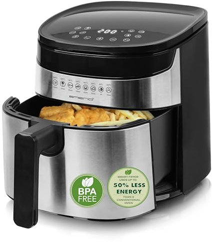 Emerio 4.5 Liter große digitale Heißluftfritteuse TOP AirFryer Frittieren ohne zusätzliches Öl 8 Automatik Programme Edelstahl INOX BPA frei schnelle Aufheizung easy to clean 1300W AF-129084…