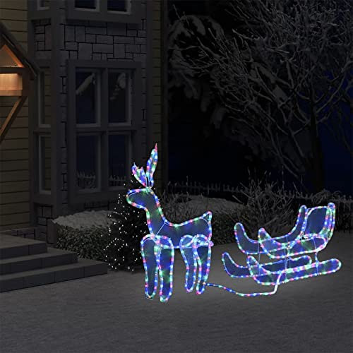 Weihnachtsbeleuchtung Rentier und Schlitten Mesh 432, LAPOOH Rentier Weihnachtsdeko, Rentier Beleuchtet Aussen, Weihnachtsfiguren Außen Beleuchtet, Weihnachten Außendeko,