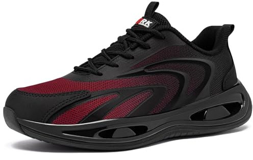 LARNMERN Chaussures de Securite Femmes Chaussure de Travail Embout Protection Acier Respirabilité Legere Amorti Confortable Mode Basket Securite (Rouge,38.5EU)