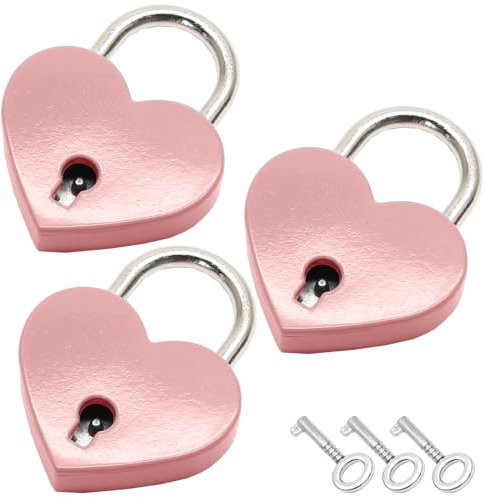 PHITUODA 3 mini lucchetti a forma di cuore, serratura in metallo con chiave, per diari, libri, gioielli, borse (rosa)