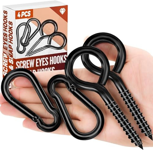 5 Inch Eye Bolts Screw in Hooks & 3.1 Inch Snap Hooks, Heavy Duty Screw in Eye Hooks for Securing Cable Wires, Multitool Climbing Carabiners, Gym, Traveling, Swing, Hammock, Hiking