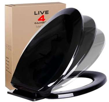 Live4gadgets Quick Release Toilet Seat Black Toilet seat Soft Close & Hinges for Easy Cleaning Universal Bathroom, Heavy-Duty UF Material, Top & Bottom Fixings (Black Seat Soft Close Oval Shape)