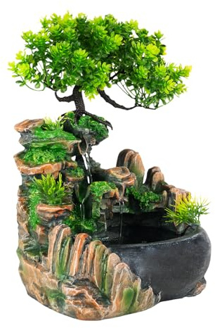 28.5cm Fontaine d'intérieur en résine décoration Fontaine de Table avec Cascade de méditation Zen pour la Maison, Le Bureau, la Chambre à Coucher