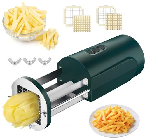 AUTUMFLATGAO Electric French Fry Cutter, Pro Commercial and Household French Fries Cutter, Potato Slicer with 1/2 & 3/8 Blade, Automatic Potato Cutter, For Potatoes Carrots