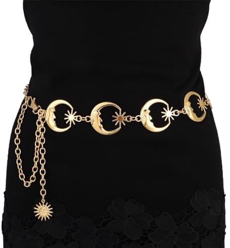Milakoo Hollow Out Gold Moon Star Metal Waist Chain Vintage Sun Pendant Daisy Sweater Belt for Women