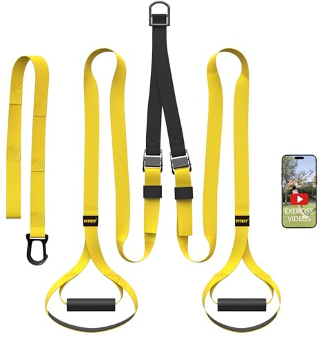 FITKIT Kit de entrenamiento de fitness con suspensión de peso corporal, entrenamiento de cuerpo completo, correas de entrenamiento de resistencia para entrenamientos de cuerpo completo (amarillo)