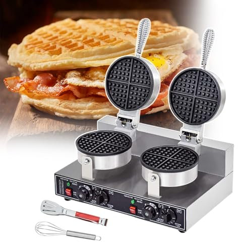 pealiritansemen Commercial Waffle Maker,Single/Double Waffle Irons, Stainless Steel Waffle Maker, Non-Stick Electric Chaffle Maker For Commercial/Household Kitchens, Cafes, Restaurants,DoubleHead