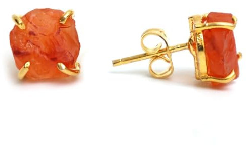 Gempires Real Orange Carnelian Stud Earrings For Women July Birthstone Trendy Western Crystals Earring Party Wear Hypoallergenic Gold Plated Gifts for Mom