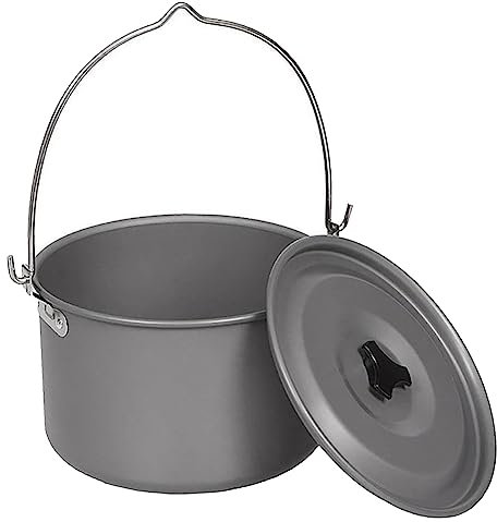 Barfeery Aluminum Alloy Hanging Cooking Pot 4.5L Compact Camping Pot for Hiking Backpacking Picnic