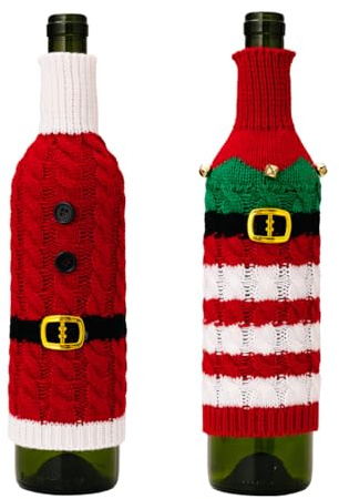 Christmas Wine Bottle Cover Christmas Wine Bags, Holiday Wine Bottle and Glass Holder, Christmas Knitted Wine Bottle Set, Christmas Wine Bottle Dress up Wine Bottle Decoration Knitting Holder