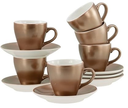 CreaTable, 24326, Serie Golden Days Weiß, 12-teiliges Geschirrset für 6 Personen, Espresso Set aus Steinzeug, spülmaschinen- und mikrowellengeeignet, Qualitätsproduktion