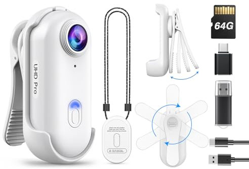 BOBLOV W4 2K Mini-Körperkamera, tragbare 63 GB Kamera mit 360° drehbarem Clip & Magnetclip, 120 Minuten für Aufnahme, einfach zu bedienen und für Vorträge, Reisen und Outdoor-Aktivitäten (WT63GB)