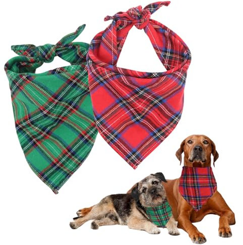 GOZINA 2 STK hundehalstuch Hund Weihnachten Hund,Hunde Halstuch als Geschenk für Hundeliebhaber, Hunde halstücher für Kleine Mittel Große Hunde,Dreieck hundehalstuch personalisiert (rot und grün, L)