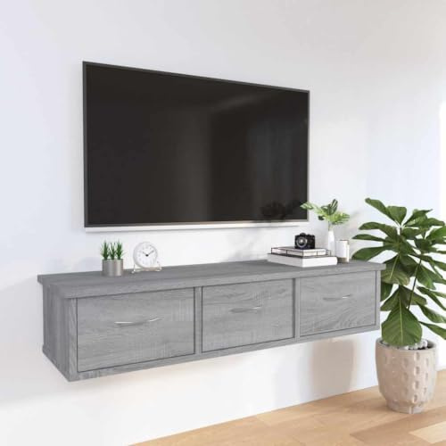 Myheimly Wand Schubladenregal mit 3 Schubladen Wandregal Wandschrank Hängeschrank Wandgarderobe Hängeregal Holzwerkstoff Grau Sonoma