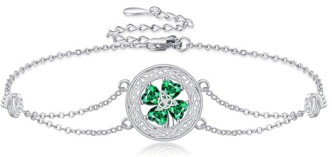 DAYLINLOVE Vierblättrigem Kleeblatt Armband 925 Sterling Silber Keltischer Knoten 4 blättriges Kleeblatt Armbänder St.Patrick's Glücksbringer Grün Schmuck Jahrestag Geschenk für Damen Mädchen
