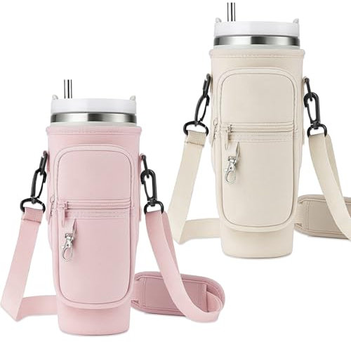 JSTHHTT Water Bottle Carrier Bag with Phone Pocket Compatible for 40oz Tumbler with Handle, Water Bottle Holder with Strap & Carabiner Clip, Water Bottle Pouch Bag, Cup Holder, Water Bottle Bag