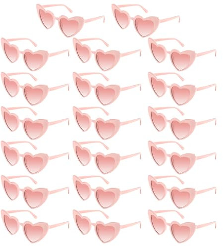 Bouiexye 20 Brille Rosa Herz Sonnenbrille Bachelorette Sonnenbrille Vintage Glasses Brille Herzform für Hochzeit Brautjungfer Partygeschenk Zubehör (20, Rosa)