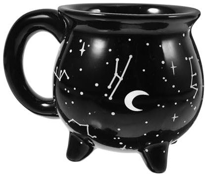 BESTonZON Taza De Cerámica Con Forma De Caldero De Brujas Tazas De Brujas De Cerámica Adorables Tazas Con Temática De Hechicera Taza De Café Con Forma De Caldero Negro De Brujas