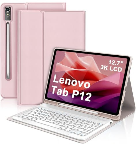 SENGBIRCH Coque Clavier pour Lenovo Tab P12 12.7 2023 - AZERTY Français Clavier Détachable sans Fil Bluetooth, Étui pour Lenovo Tab P12 12.7 2023, Rose Chair