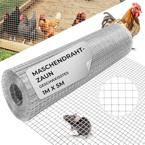 STREND PRO Maschendrahtzaun | Geschweißt - Verzinkt | 1m x 5m | 0,8 mm, 10,6x10,6mm | Kaninchendraht, Hasendraht, Volierendraht für Garten & Tierhaltung | Hasengitter, Hühnerzaun, Zaun