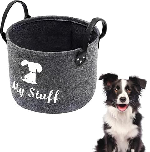 EujRcf Dog Toy Storage, Foldable Storage Bins, Felt Storage Box, Dog Toy Tote Basket Dark Gray, Basket Pet Toybox Chest Trug Gift for Dog Owners Puppies Toys Pets Multi Purpose Puppy Accessories