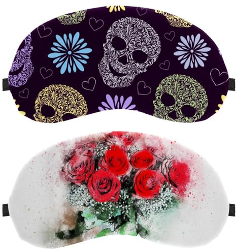 Eslifey 2 Stück Verdunkelungsmasken, Blumen, Rosen, Vase, Blumenstrauß, Kunst, Augenschlaf Schatten Abdeckung mit verstellbarem Riemen zum Schlafen Reisen