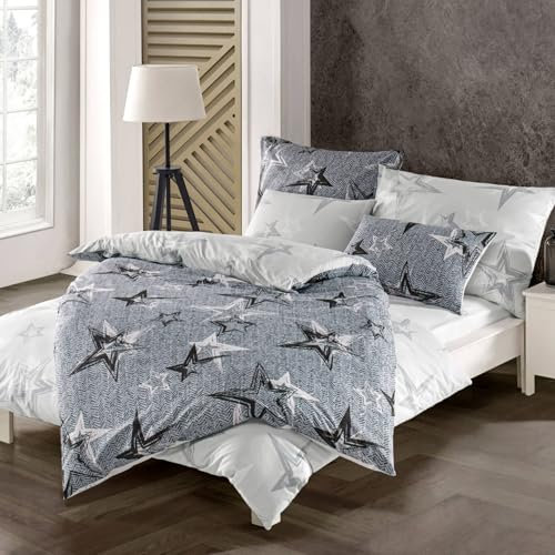 KK SHOPPING Versandhandel Klaus Kolodzie Renforce Wende Bettwäsche grau Sterne 135 x 200 cm 80 x 80 cm