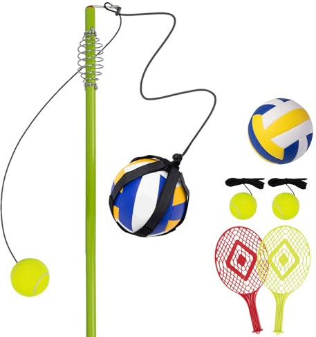 WodGod Tetherball Tennis&Tetherball Set,Tetherball Equipment with Pole for Backyard and Outdoor,with 6.7 Feet Adjustable Height Pole,2 Tennis Balls with Rope,2 Rackets,1 Tetherball with Rope,1 Hook