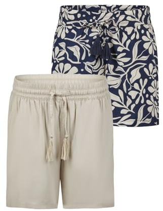 DENIMFY Kurze Hose Damen Sommer leichte Shorts mit Gummizug Regular Fit DFLia 2er Pack Set Weite Bermuda 100% Viskose, Größe:S, Farben:Farbmix 9