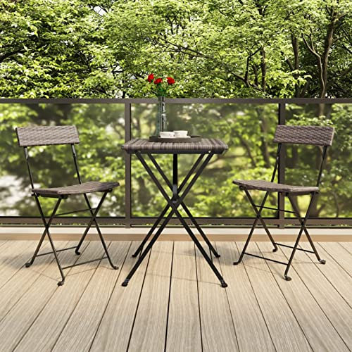Gecheer Bistrostühle 2 STK. Klappbar Grau Poly Rattan und Stahl Bistrostuhl Klappbar Stahlrahmen, Klappstuhl für Garten Terrasse, Gartenstuhl Terrassenstuhl