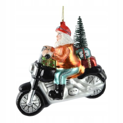 Weihnachtsbaumschmuck Santa Claus auf dem Motorrad mit Geschenken und Weihnachtsbaum, Vintage und originelle Weihnachtsbaumdekoration 13 cm - Varzi seit 1956