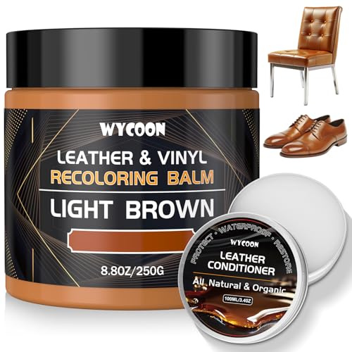 WYCOON Leder Reparatur Set Hellbraun mit Lederfett - Professionelle Lederfarbe & Flüssigleder für Sofas, Autositze, Schuhe, Vinylmöbel – Repariert Verblasste & Zerkratzte Oberflächen