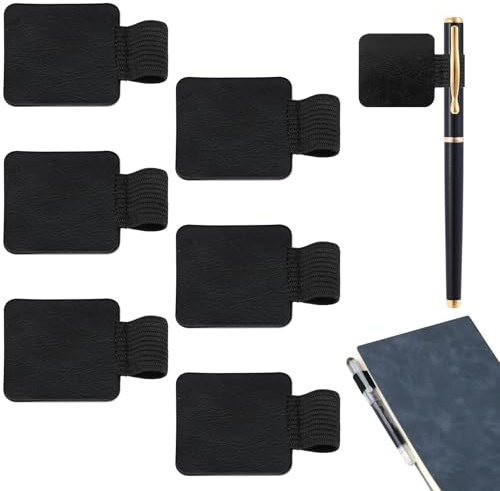 Lueden 6 Pcs Pen Loop Self-adhesive Elastic Pen Holder Leather Pencil Ring Stylus Loop Holder Detachable Pen Case Suitable for Journals Diary Notebook Calendars Planner Tablet, Black
