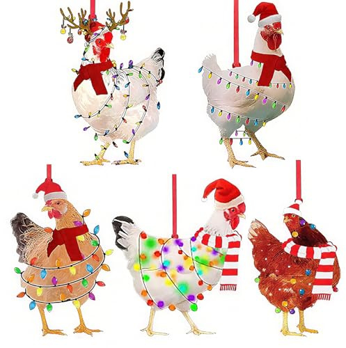 7 Stück Weihnachtsbaumschmuck, Acryl Kreativität Huhn mit Schal Anhänger, Christbaumschmuck Ausgefallen Anhänger, Lustiges Huhn Figur Christbaumschmuck, Christbaumkugeln Personalisiert