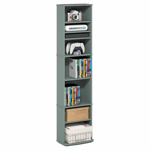 Furinno JAYA DVD Shelf, 8-Tier Tall Narrow CD Rack, Media Shelf with Adjustable Shelves, DVD Storage Cabinets for CD Blueray Game Disc, Easy Assembly, for Living Room, Home Office, Sage Green