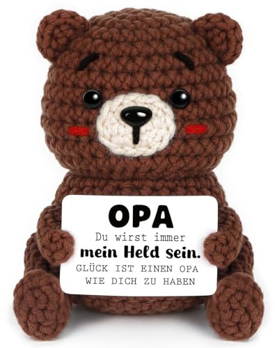 CheriGift Opa Geschenke Geburtstag, Geschenk für Opa, Handgehäkelter Bär Figuren, Bester Opas Geschenke zum Geburtstag Vatertag Weihnachten