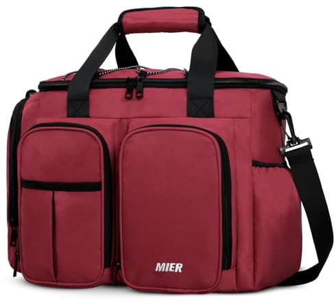 MIER Lunchbox für Herren, robust, isoliert, 20 Dosen, groß, auslaufsicher, weiche Kühltaschen mit mehreren Taschen, für Picknick, Arbeit, Reisen (rot)