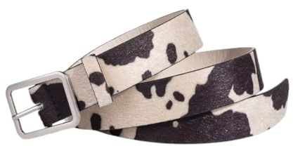 Generisch PHITALO Kunstfell-Gürtel, Kuhfell-Optik, Beige-Braun, 100 cm x 3 cm, Veganes Material, Silberne Schnalle, Streetwear Fashion Accessoire für Damen und Herren