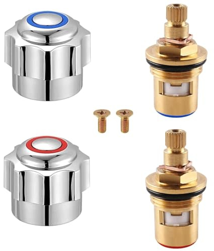 6 Set Replacement Bathroom Kitchen Sink Tap, Standard Hot & Cold Tap | 1/2'' Top Head Covers Chrome Plated Red and Blue Tap Top for Leaking Aging Taps