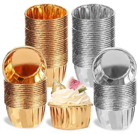 100 StückCupcake Muffin Förmchen, Weihnachtsfeier Partys Muffinform,Förmchen aus Aluminiumfolie, Einweg-Backbecher fürGeburtstag, Hochzeit, Weihnachtsfeier Partys Muffinform .(Gold und Silber)