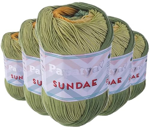Papatya Sundae Strickgarn 5x100g – Selbstmusterndes Farbverlaufsgarn – Oeko-Tex Häkelgarn für Sommerkleidung & Accessoires