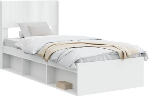 vidaXL Bettgestell mit Stauraum und Kopfteil Weiß 75 x 190 cm, Moderne Bettgestell, rechteckig, Stauraum, Latten-Design, praktische Möbel für Dein Schlafzimmer