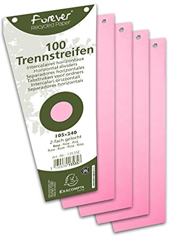 Exacompta 13535B 100er Pack Karton-Trennstreifen. Trapezform rosa. Für eine übersichtliche Anblage Ihrer Dokumente. Trennlaschen Trennblätter Ordner Register Blauer Engel